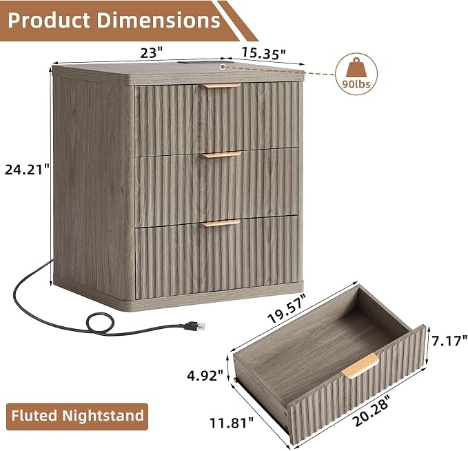 LEYAOYAO 23" Wide Fluted Night Stand - Image 2