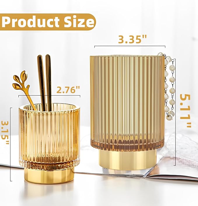 Makeup Brush Holder Organizer, Heavy Crystal Glass Brush Storage Holder - Image 4