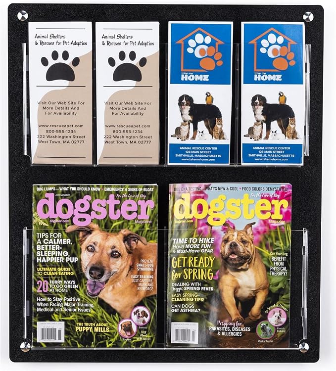 Displays2go Acrylic Wall Mounted Magazine Rack, 4-8 Adjustable Pockets - Image 2