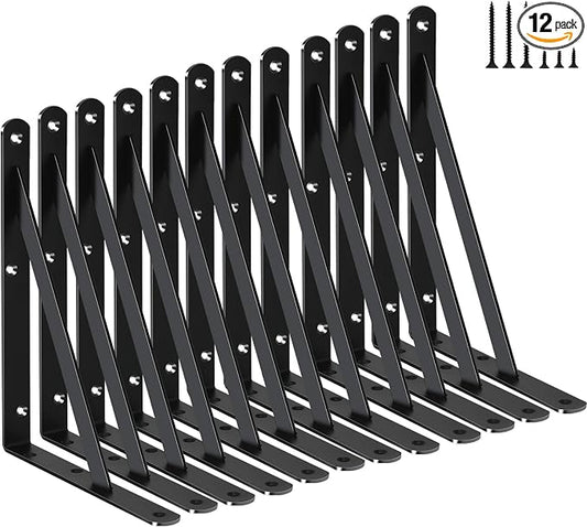 12 Pack L8 x H 6" Black Heavy Duty Shelf Brackets by MHMYDZ