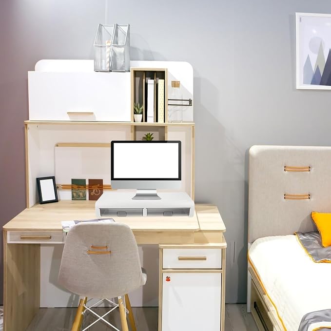Monitor Riser Stand with Transparent Black Drawer Sturdy Computer Holder Desk - Image 6