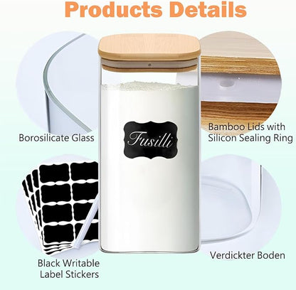 Food Storage Containers with Airtight Bamboo Lids Set of 5, Glass Canisters - Image 4