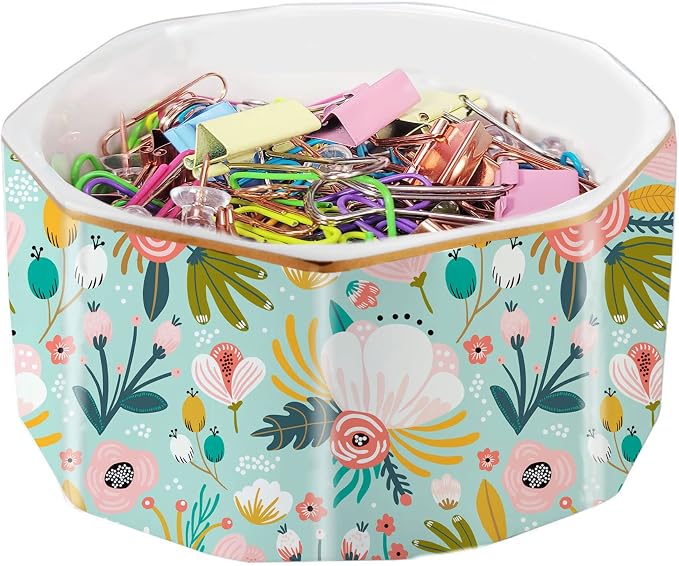 Ceramic Paper Clip Holder Gold Line Paper Clip Dispenser Organizer by LEAZUL