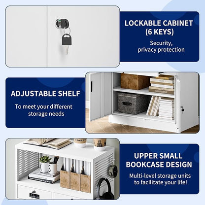Yizosh Locking Cabinet with 2 Drawers, Metal Storage Cabinet with Locking Doors - Image 7