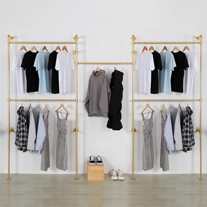 Industrial Pipe Clothing Rack Wall Mounted 5 Hanging Rods Garment Bar, Heavy by EDCB