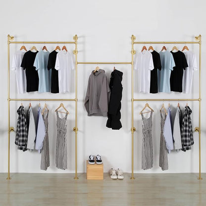 Industrial Pipe Clothing Rack Wall Mounted 5 Hanging Rods Garment Bar, Heavy by EDCB