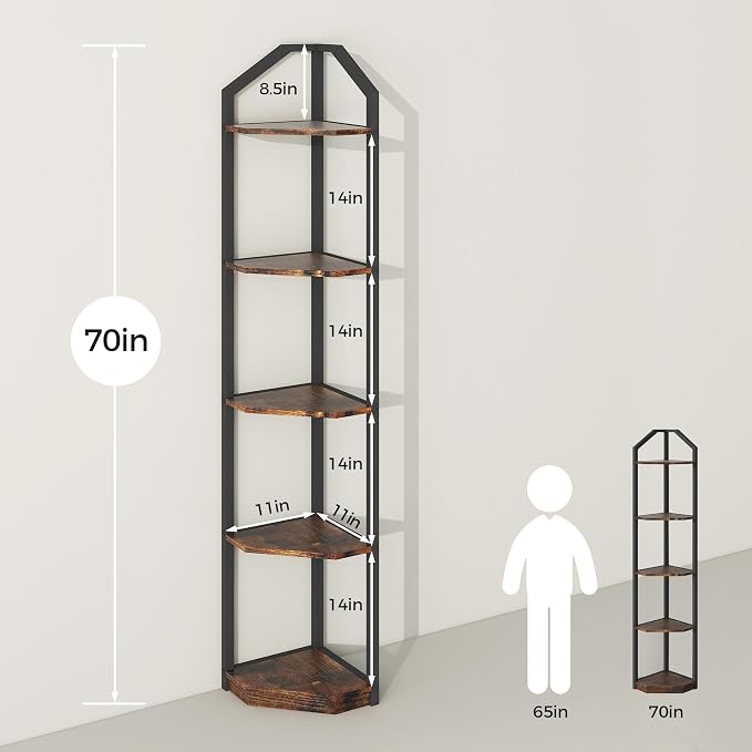 Fun Memories 5 Tier Corner Shelf, 70” Corner Shelf Stand, Corner Bookshelf - Image 3