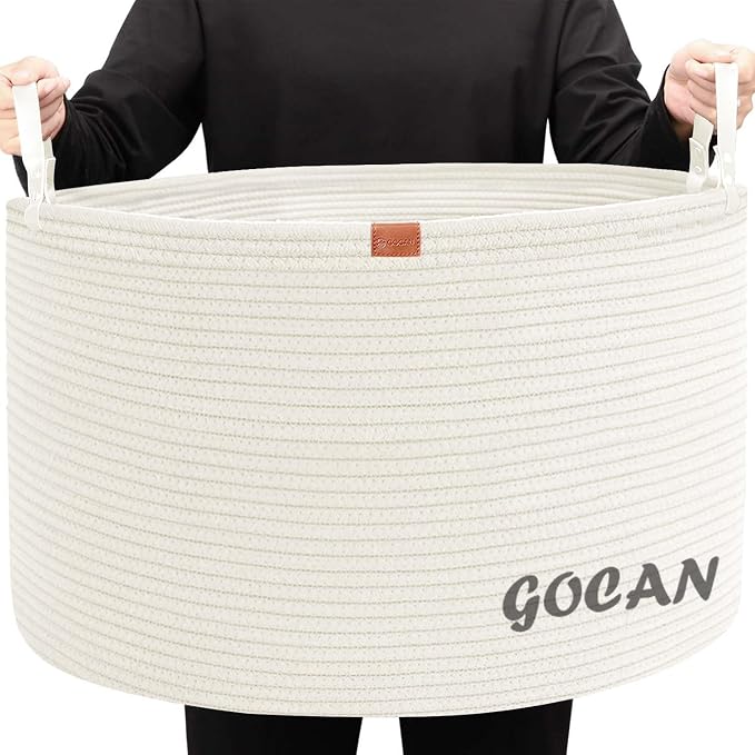 Extra Large Storage Laundry Basket 22" X 22"X 14" Cotton Rope Woven Basket by GOCAN