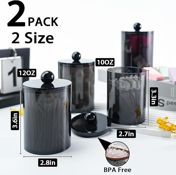 2 Pack Qtip Holder, Canister Apothecary Jar Set, Bathroom Jars - Image 2