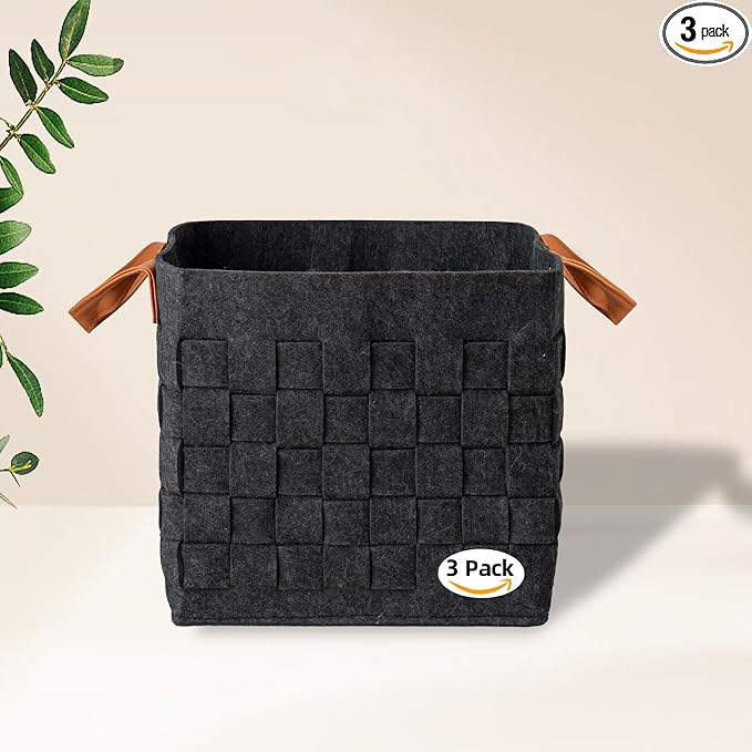 Storage Basket 3 Pack, Cube Felt Fabric Storage Box by boldmonkey