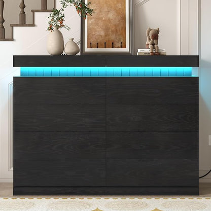 Tall Black 8 Dresser for Bedroom, Sliding Top Storage Space, Modern Wood Drawers - Image 6