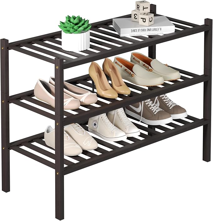 3 Tier Bamboo Shoe Rack for Closet Free Standing Wood Shoe Shelf for Entryway by ROMGUAR+CRAFT