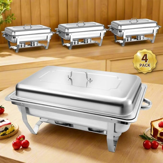 8 Qt 4 Pack Full Size Stainless Steel Chafing Dishes Buffet Set by Jacgood