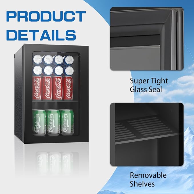 Compact Beverage Refrigerator, 24 Can/0.9 Cubic Feet Fridge - Image 2