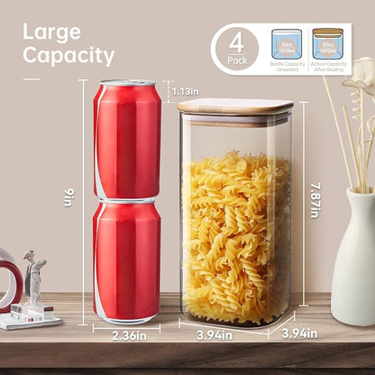 Square Glass Jars with Bamboo Lids 53 FL OZ, Glass Canisters with Airtight Lid - Image 2