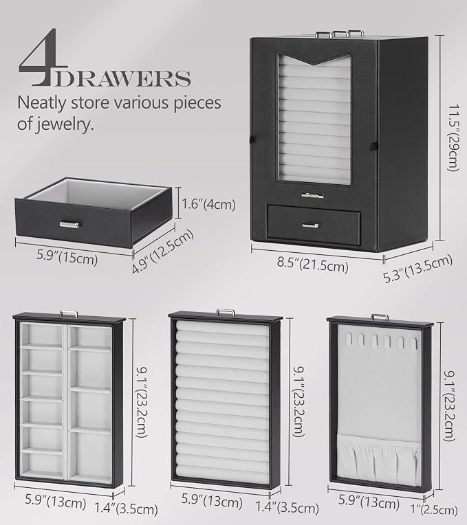 Homde Jewelry Organizer with Transparent Window Necklace Hooks Gift - Image 6