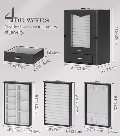 Homde Jewelry Organizer with Transparent Window Necklace Hooks Gift - Image 6