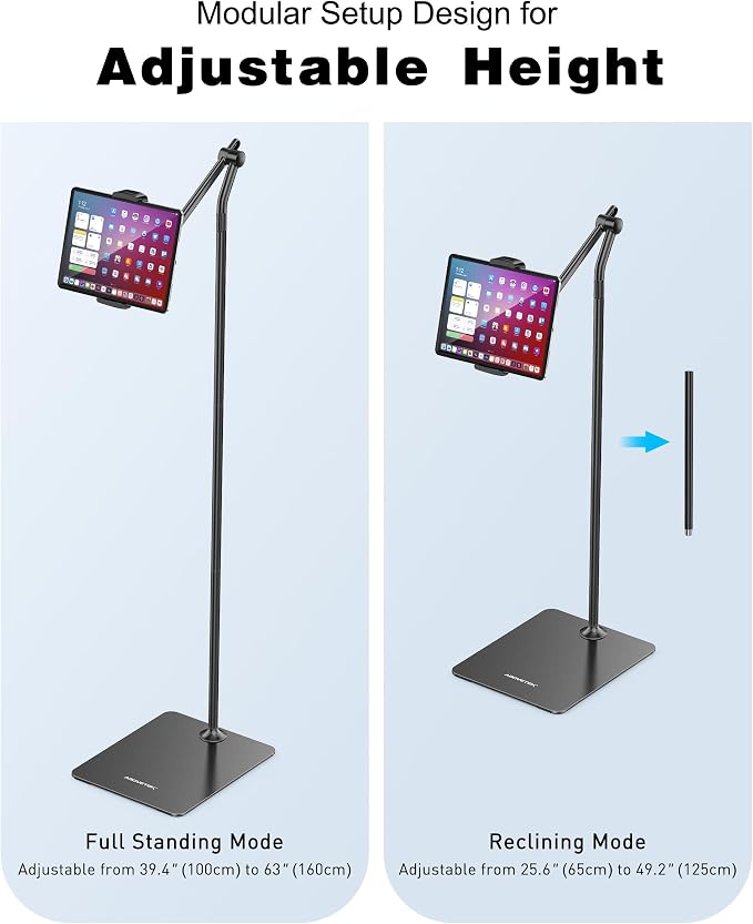 AboveTEK Tablet Floor Stand, Stylish Adjustable Height iPad Floor Stand - Image 7
