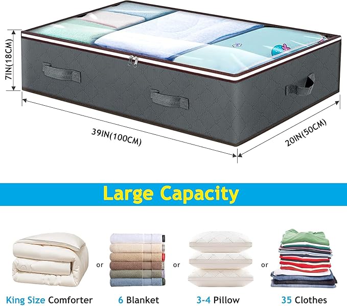90L Under Bed Storage Containers, 6 Pack Underbed Closet Storage Organizer - Image 2