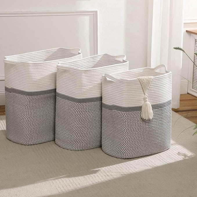 Tall Laundry Basket With Handles, Woven Cotton Rope Big Laundry Hamper Sorters - Image 7