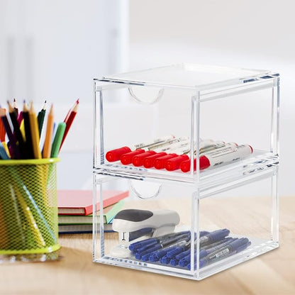 2 Pack Stackable Cosmetic Organizer Drawers, Plastic Storage Bins Vanity - Image 4
