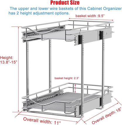 DINDON 2 Tier Pull Out Cabinet Organizer Heavy-Duty Metal Sliding Drawer Shelf - Image 2