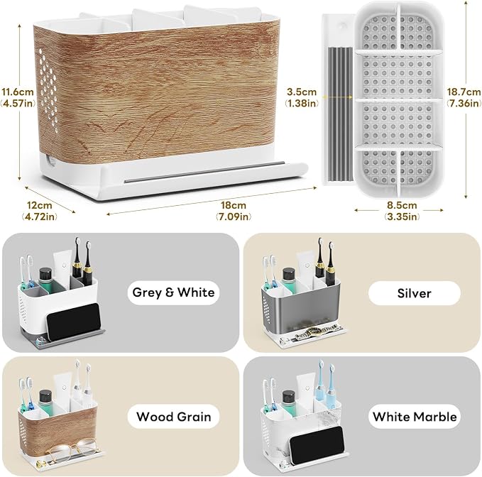 Bathroom Organizers and Storage 6 Slots Wood Grain Electric Toothbrush Holders - Image 7