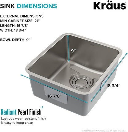 KRAUS Dex 17-Inch Undermount Single Bowl TRU16 Gauge Stainless Steel Kitchen - Image 6