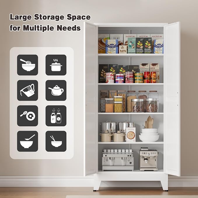 71" Tall Metal Pantry Cabinet, Kitchen Storage Cabinet - Image 4