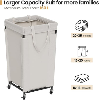 Laundry Basket with Wheels, Laundry Hamper with Removable Bag and Steel Frame - Image 3