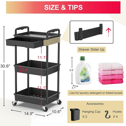 Goovilla 3 Tier Rolling Utility Cart Organizer - Image 4