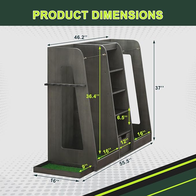 Wooden Golf Bag Storage Organizer Fits 2 Bags and Multiple Golfing Equipment - Image 2
