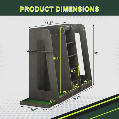 Wooden Golf Bag Storage Organizer Fits 2 Bags and Multiple Golfing Equipment - Image 2