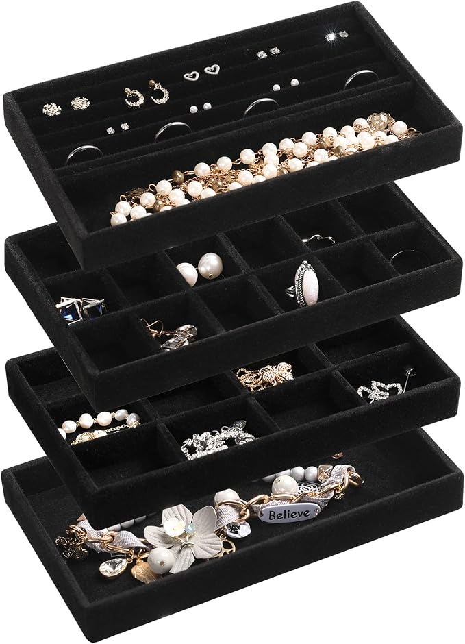 Frebeauty Jewelry Organizer Tray, Stackable Velvet Jewelry Trays, Drawer by Frebeauty