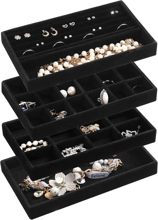 Frebeauty Jewelry Organizer Tray, Stackable Velvet Jewelry Trays, Drawer by Frebeauty