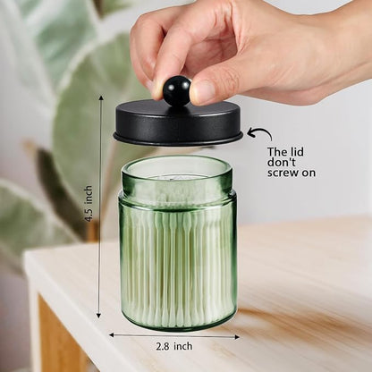 Amolliar Sage Green Qtip Holder, Glass Apothecary Jar Metal Lid & Stickers - Image 2