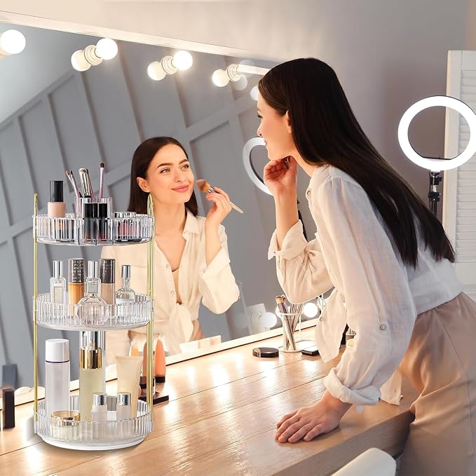 360° Rotating Makeup Organizer, Large-Capacity Skincare Make Up Storage 3 Tier - Image 3