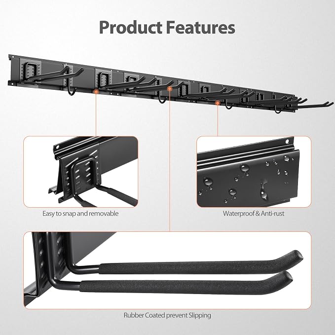 Garage Organzier Wall Mount, 48 Inch Garden Tool Organizer, Adjustable Tool - Image 4
