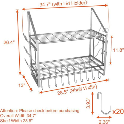 28 Inch Pot Rack Wall Mounted, 2 Tier Pots and Pans Organizer - Image 2