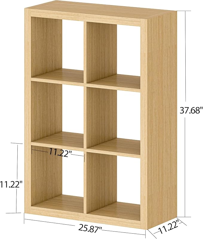 furtble Bookshelf with Storage Bin, 6-Cube Storage Organizer, Modern Wood Open - Image 3