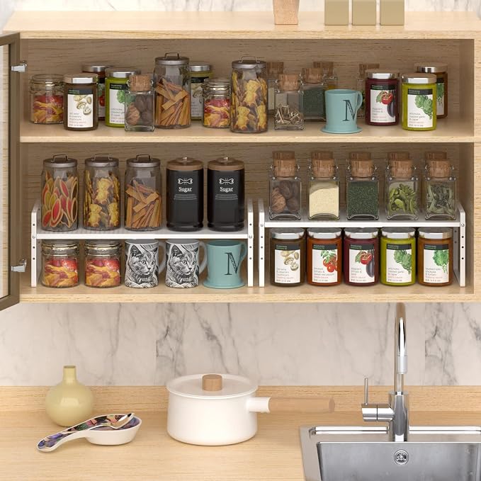 Expandable Counter Shelf, Adjustable Height Spice Rack Metal Mesh Board Shelf - Image 2
