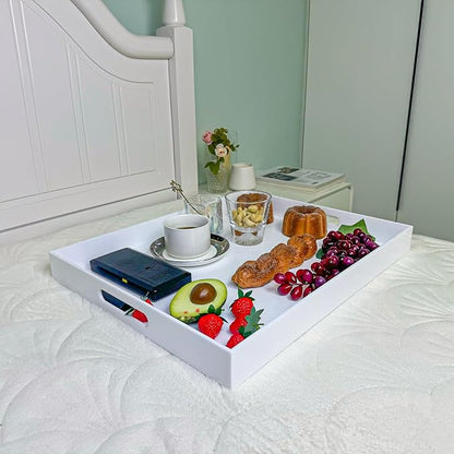 White Rectangular 16x20 Inches Acrylic Ottoman Tray Decorative Serving Tray - Image 4