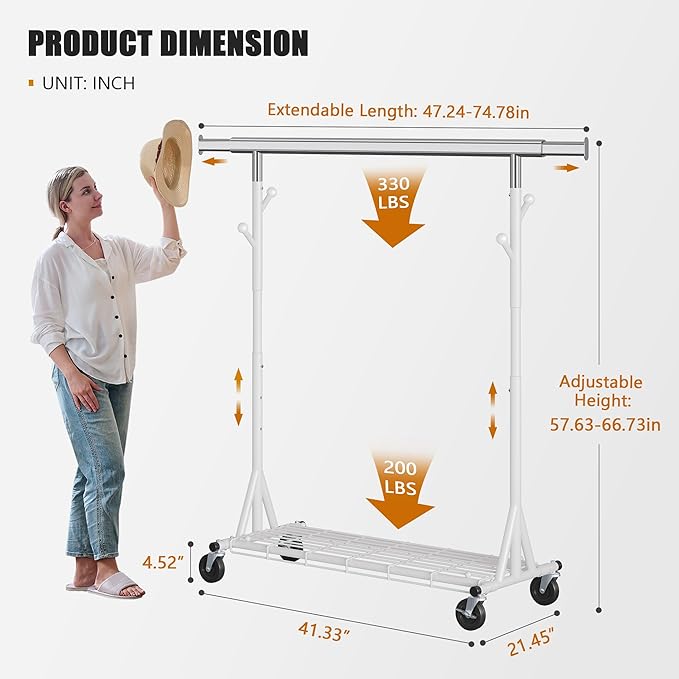 Heavy Duty Clothes Rack, 530 lbs Load Capacity Metal Garment Rack on Wheels - Image 7