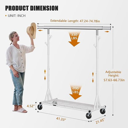 Heavy Duty Clothes Rack, 530 lbs Load Capacity Metal Garment Rack on Wheels - Image 7