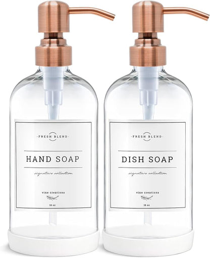 Vine Creations Clear Glass Soap Dispenser, 2 Pack Kitchen Soap Dispenser Set by VineCreations