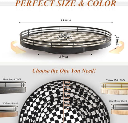 Black and White Kitchen Lazy Susan Turntable – Checkered Round Decorative Tray - Image 6