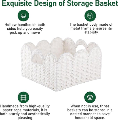 OIAHOMY Scalloped Wicker Baskets, Hand-woven Storage Baskets - Image 5