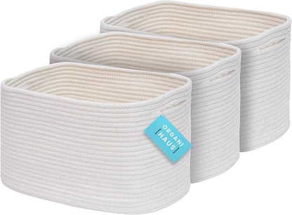 OrganiHaus Set of 3 Off-White Woven Storage Baskets by OrganiHaus