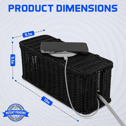 Cable Management Box, Handmade Rattan Cable Organizer, 2 Open Slots Cords Hider - Image 2
