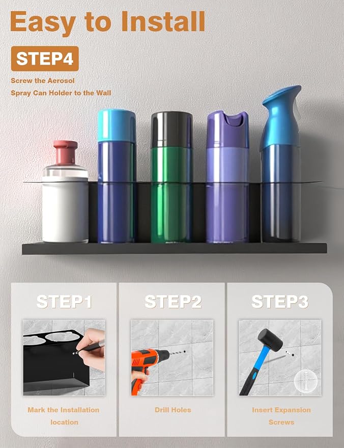 6 Pack Spray Can Holder Organizer, Wall-Mounted Steel Spray Bottle Rack - Image 5